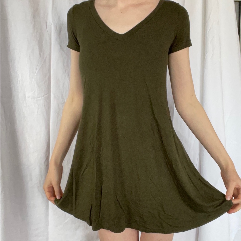 F21 olive green v-neck dress